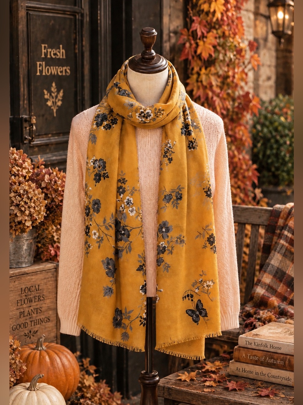 Elegant Flowers & Butterflies Scarf | Coverup Travel Vacation Office Date Brunch